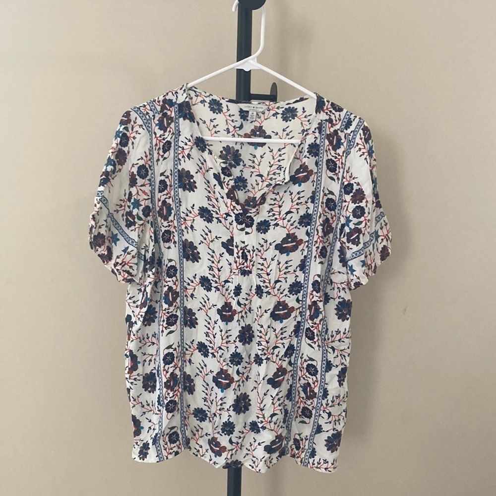 Lucky Brand Floral Short Sleeve Blouse Size Medium